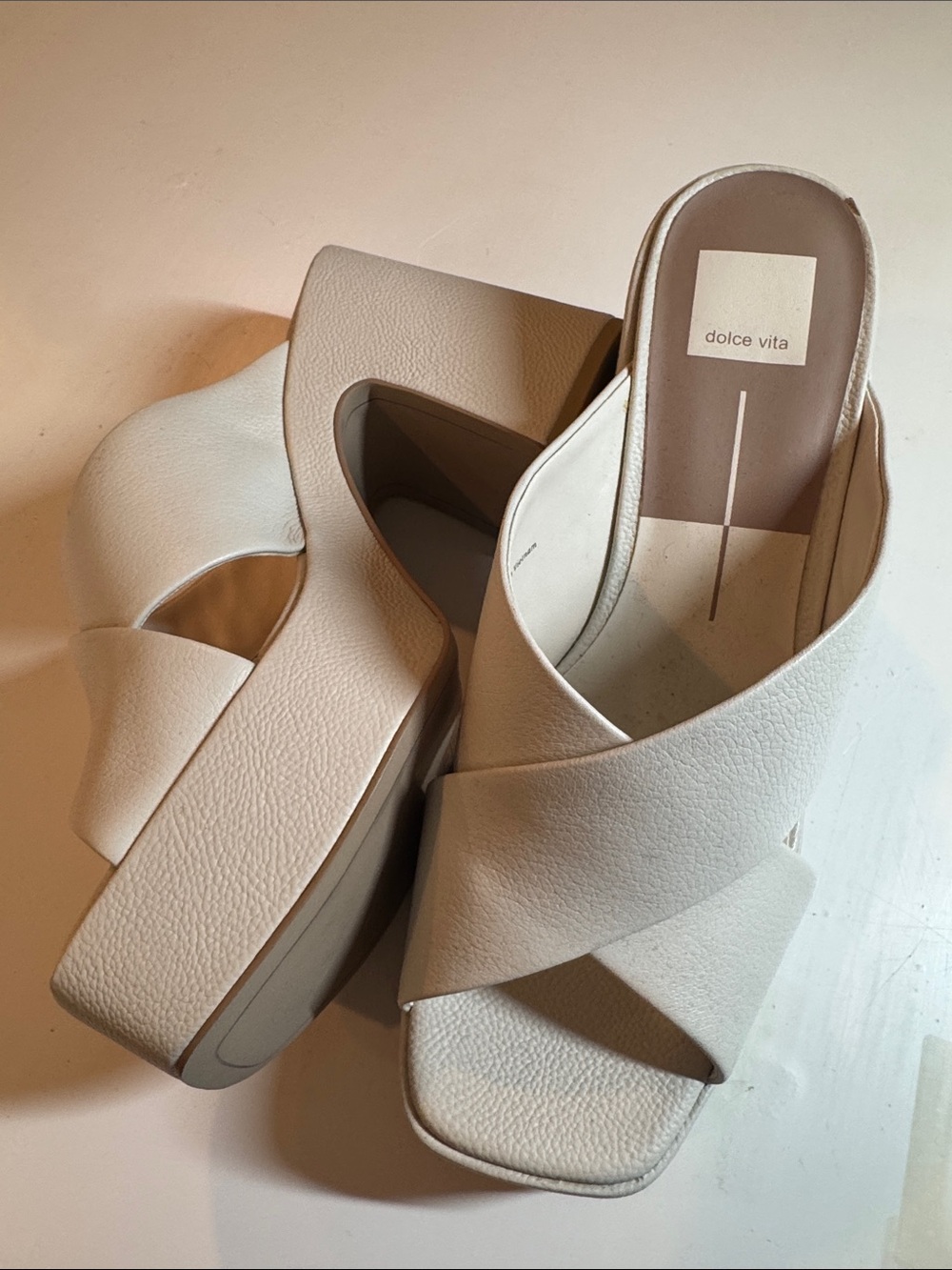 Dolce Vita Wonder Ivory Leather Platform Slide Sandals NWOT Size 10
